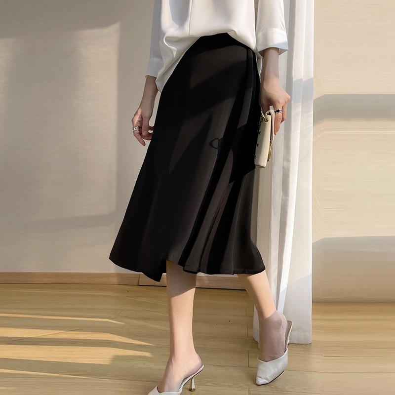 Acetic Satin High Sense Skirt Women's A-Shaped Mid-Length Skirt In Spring And Summer High Waist And Slim Umbrella Skirt