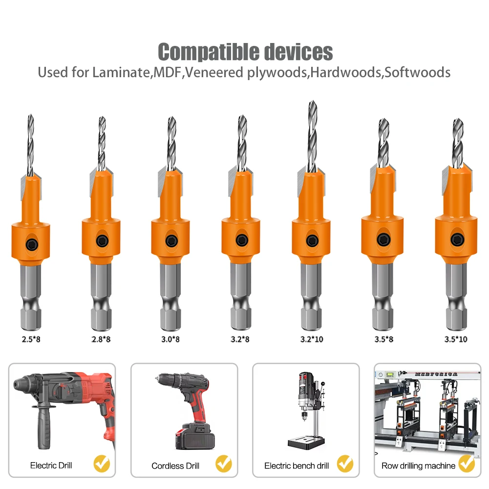 1-5PCS 8mm Shank HSS Woodworking Countersink Router Bit Screw Extractor Remon Demolition for Wood Milling Cutter