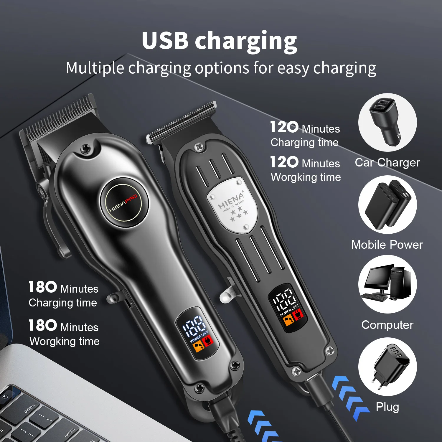 

HIENA Electric Hair Clippers Portable Cordless Hair Beard Trimmer Kit Professional Barber Shop Hair Cutting Machine Hair Cutters