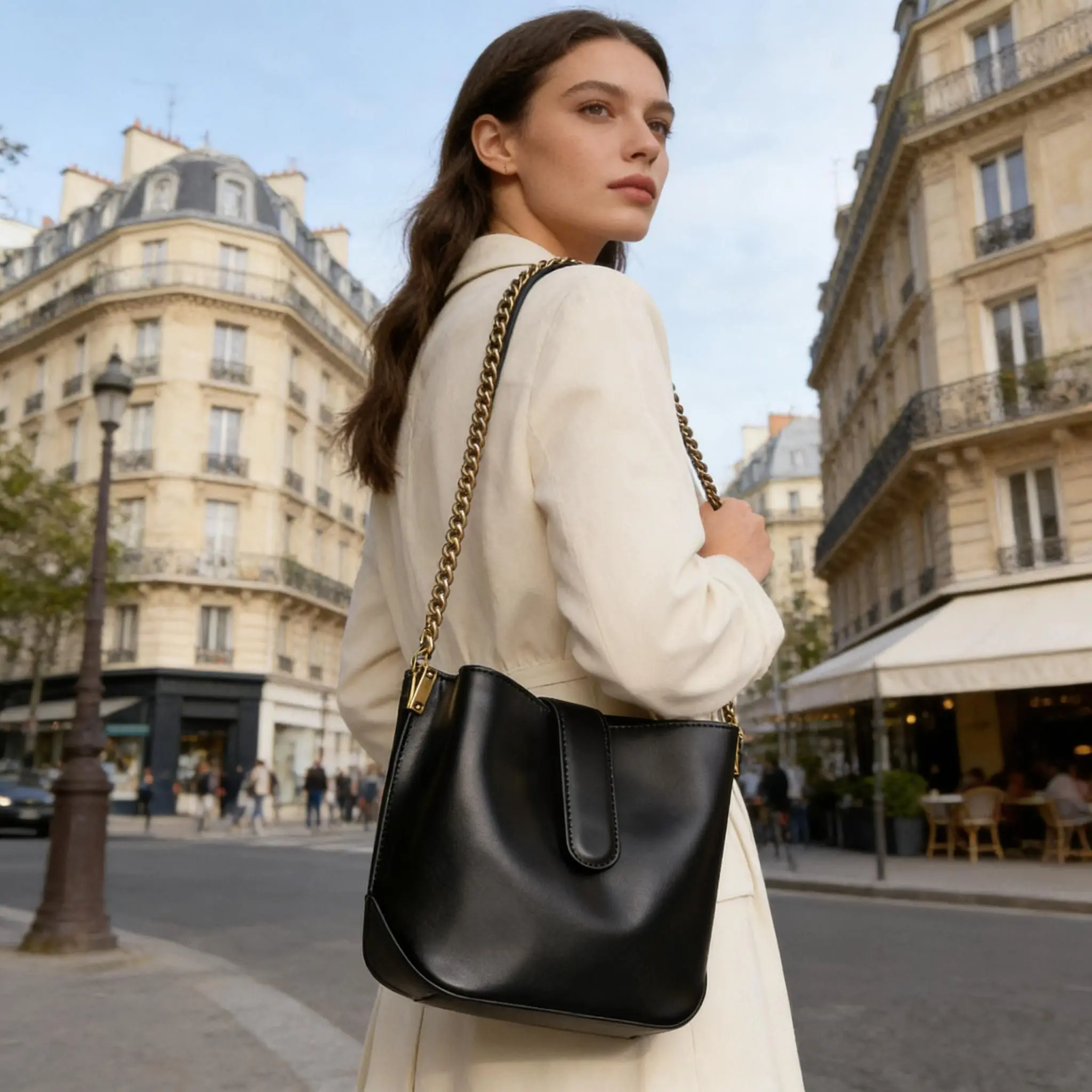 

High-End Large Capacity Tote Bag Women's Chic Chain Underarm Bag Retro Mermaid Bucket Bag Luxury handbags