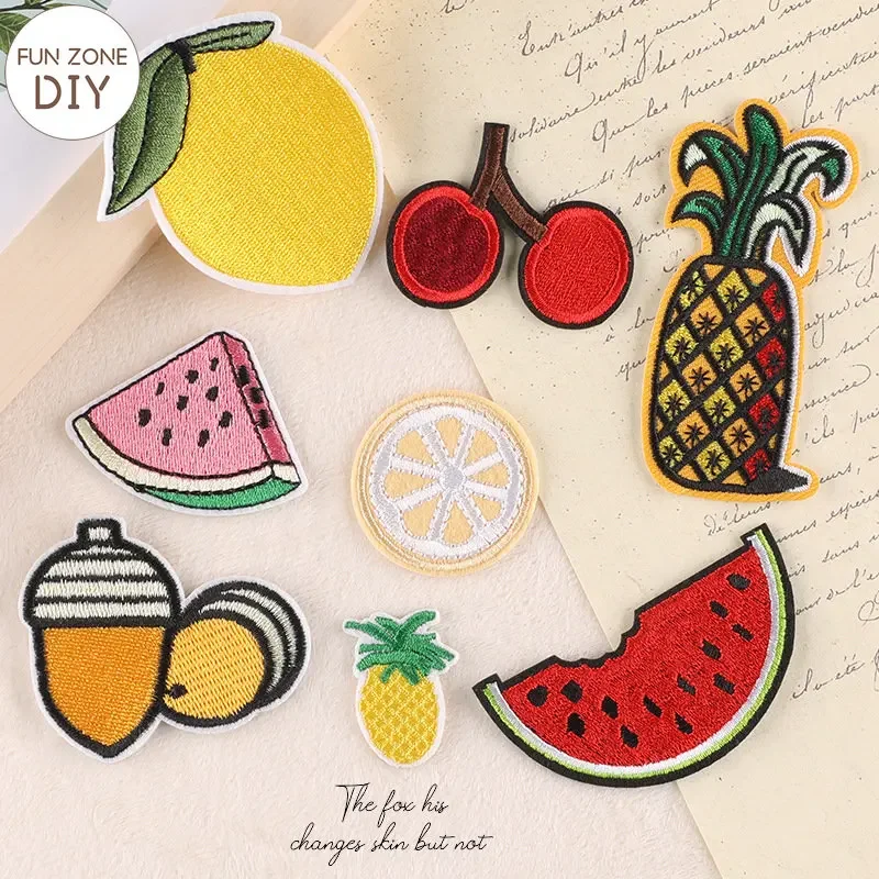 FZdiy Patches for Clothing Lovely Fruit Pineapple Lemon Watermelon Thermoadhesive Patch Iron on Patches Embroidery Applique