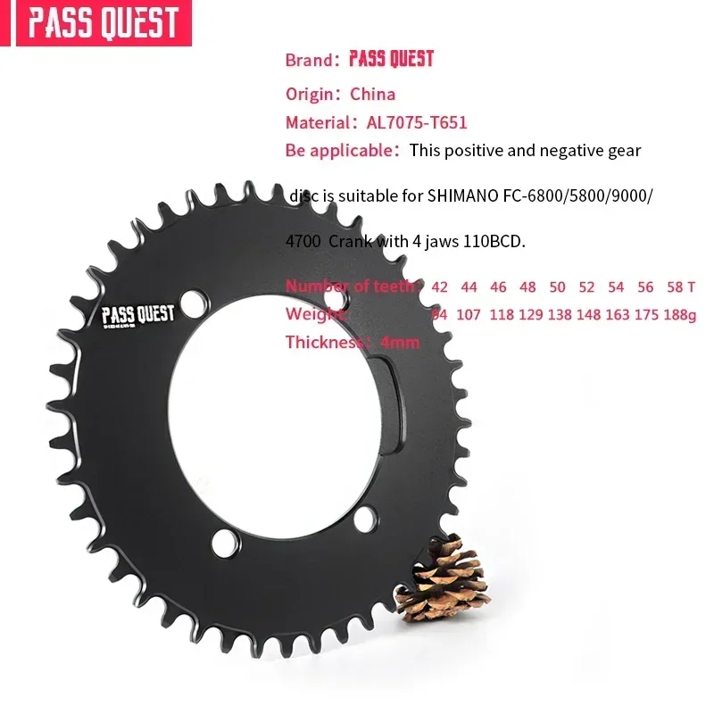 PASS QUEST Road Bike 110BCD Chainring Round/Oval Positive Negative Gear Disc Crankshaft for SHIMANO R2000 R3000 47005800 6800