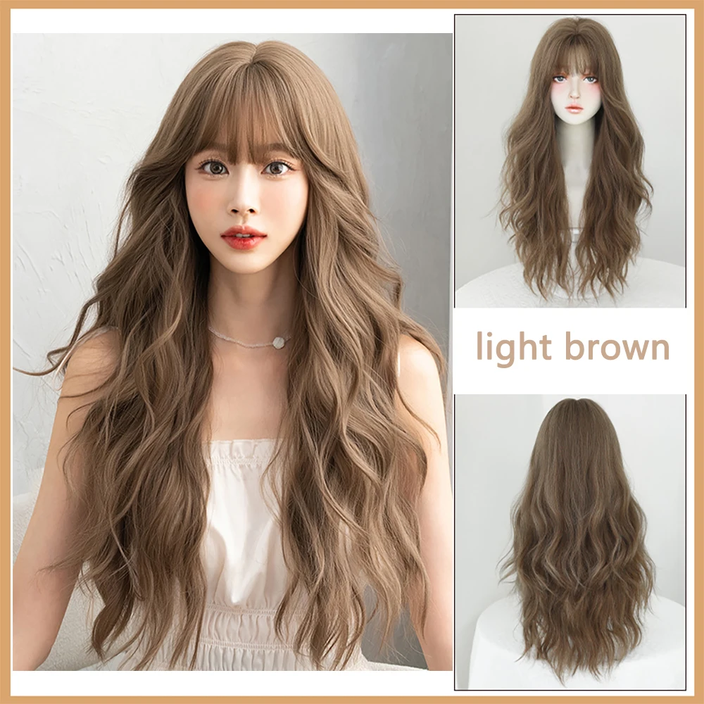 

26-Inch Synthetic Hair With Bangs, Natural And Fluffy Wavy Curls, Suitable For Women'S Daily Role-Playing Heat-Resistant Wigs