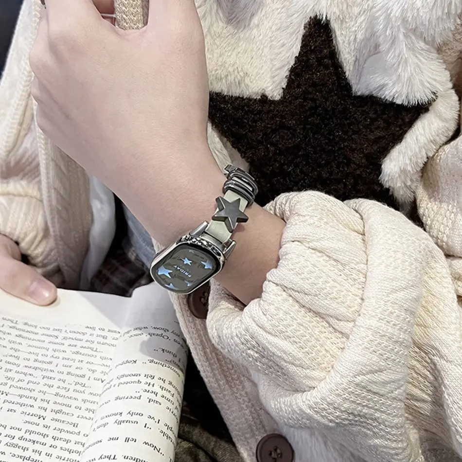 Leather Strap For Xiaomi Mi Band 10 9 8 7 6 5 4 3 Wristband Fashion Retro Metal Star Rivet Bracelet Replacement Long Watch Band
