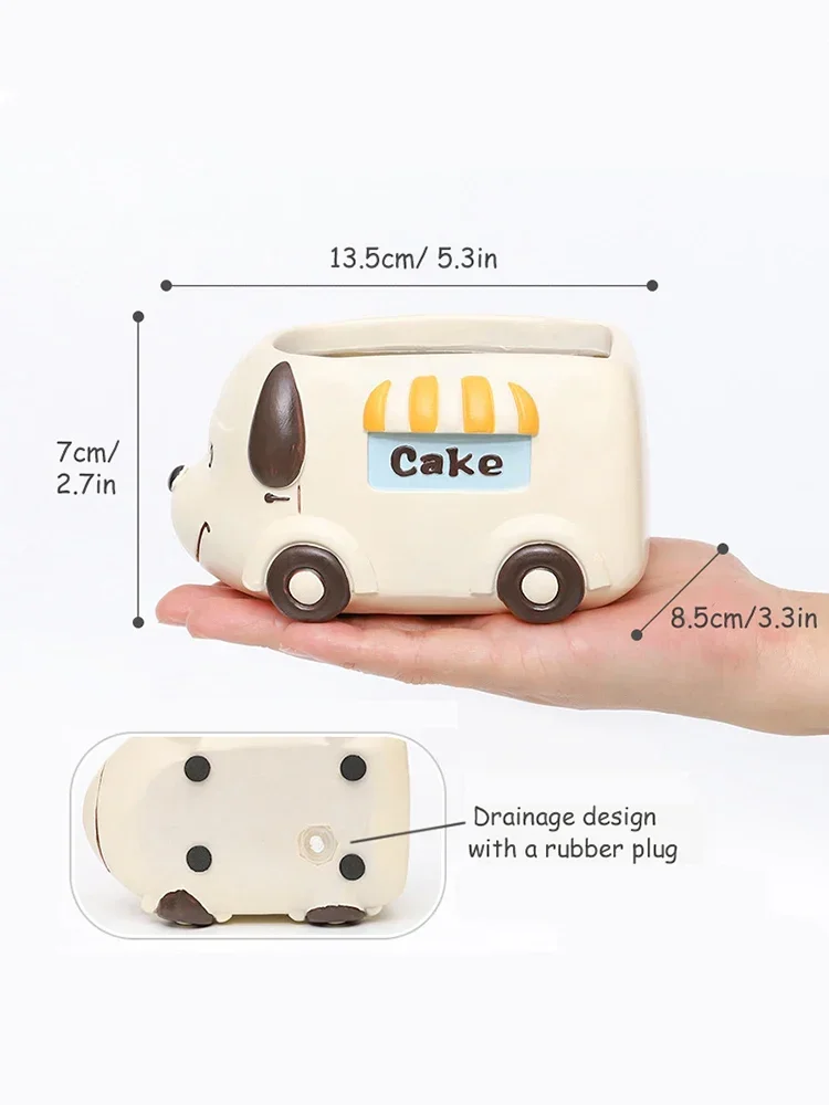 Food Truck Animal Small Plant Pot Resin Succulent Planter for Home Office Desk Mini Ornament Fairy Garden Flowerpot Decoration