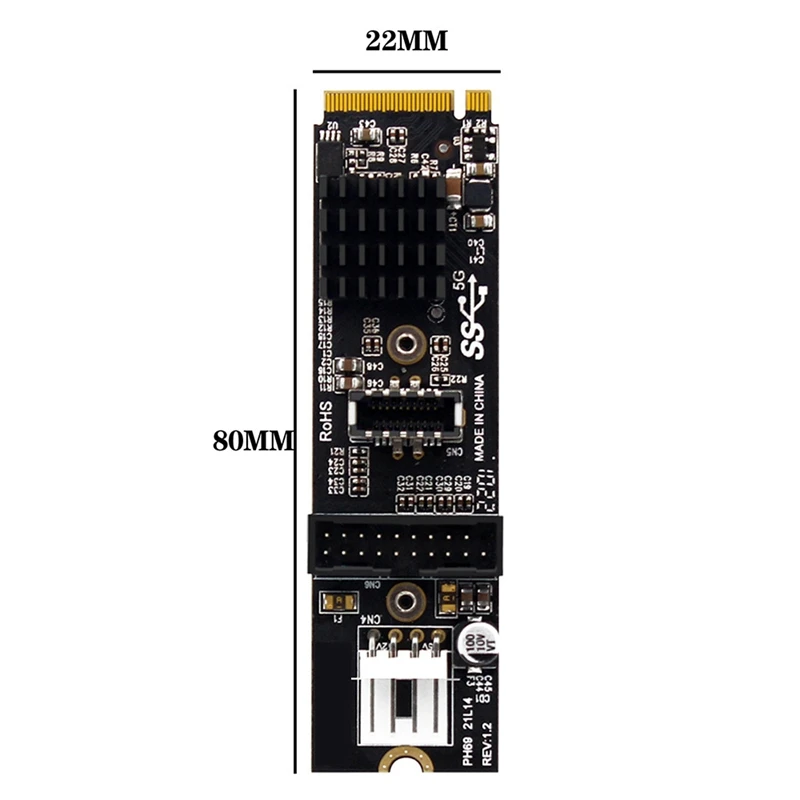 M.2 Pcie To USB3.0 Type-E & C+19 / 20P Interface Expansion Card M.2 Mkey To Pcie Adapter 5Gbps Adapter Card VL805