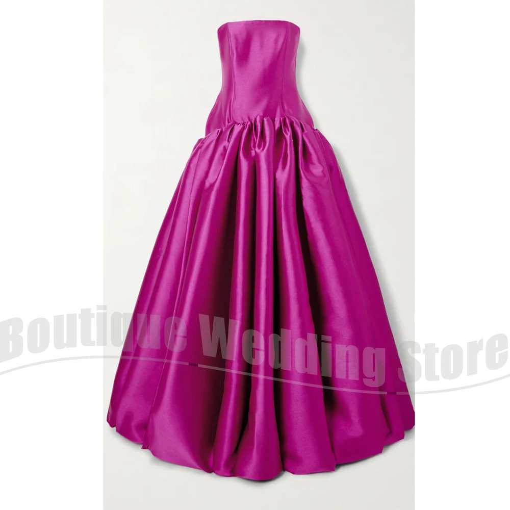 ชุดราตรีผ้าซาตินแบบเกาะอกสุดหรูหรา ยาวกรอมพื้นทรงเอไลน์ พร้อมจีบระบายเก๋ไก๋ แขนกุด เหมาะสำหรับงานพรอมและงานปาร์ตี้