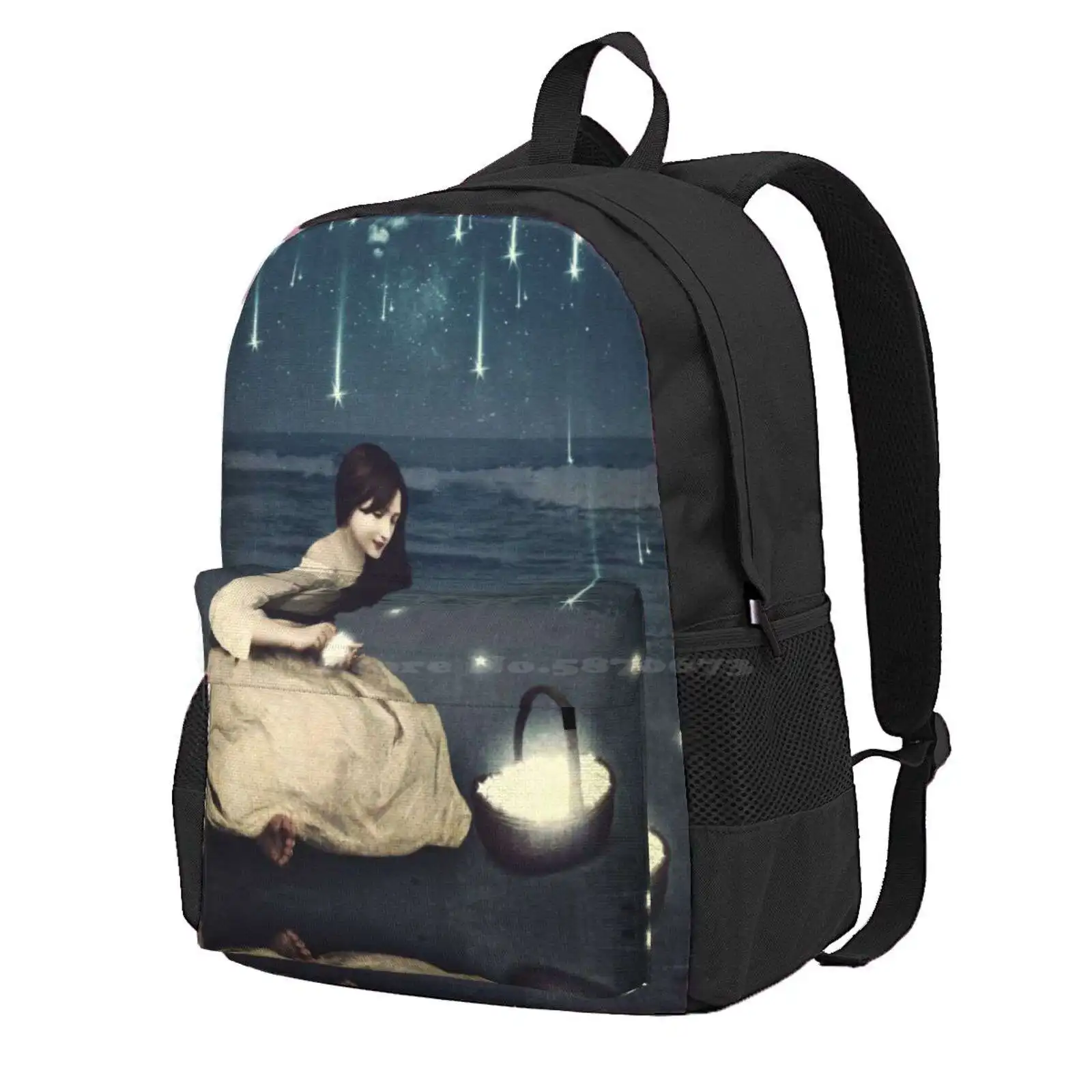 A Basket Of Wishes Hot Sale Schoolbag Backpack Fashion Bags Sea Falling Star Girl Surreal Fantasy Dream Magical Whimsical