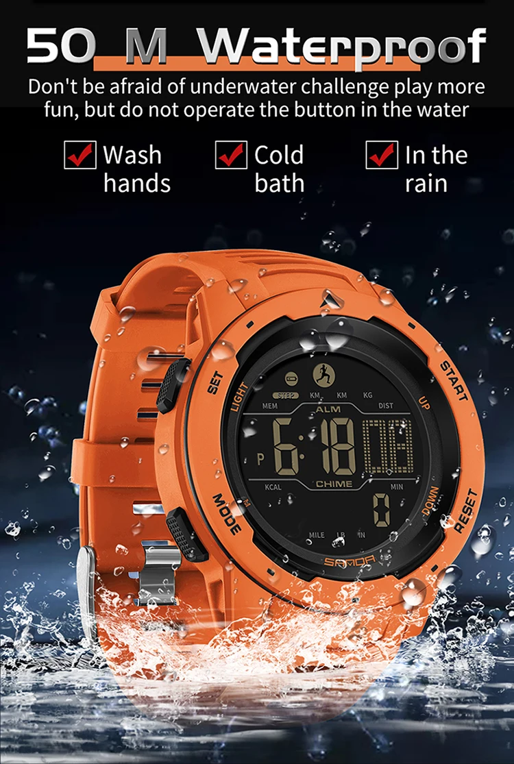SANDA 2145 Herren-Sportuhr, Schrittzähler und Kalorienzähler, 50 m wasserdichte LED-Digital-Militärarmbanduhr, Relogio Masculino – Detail 17