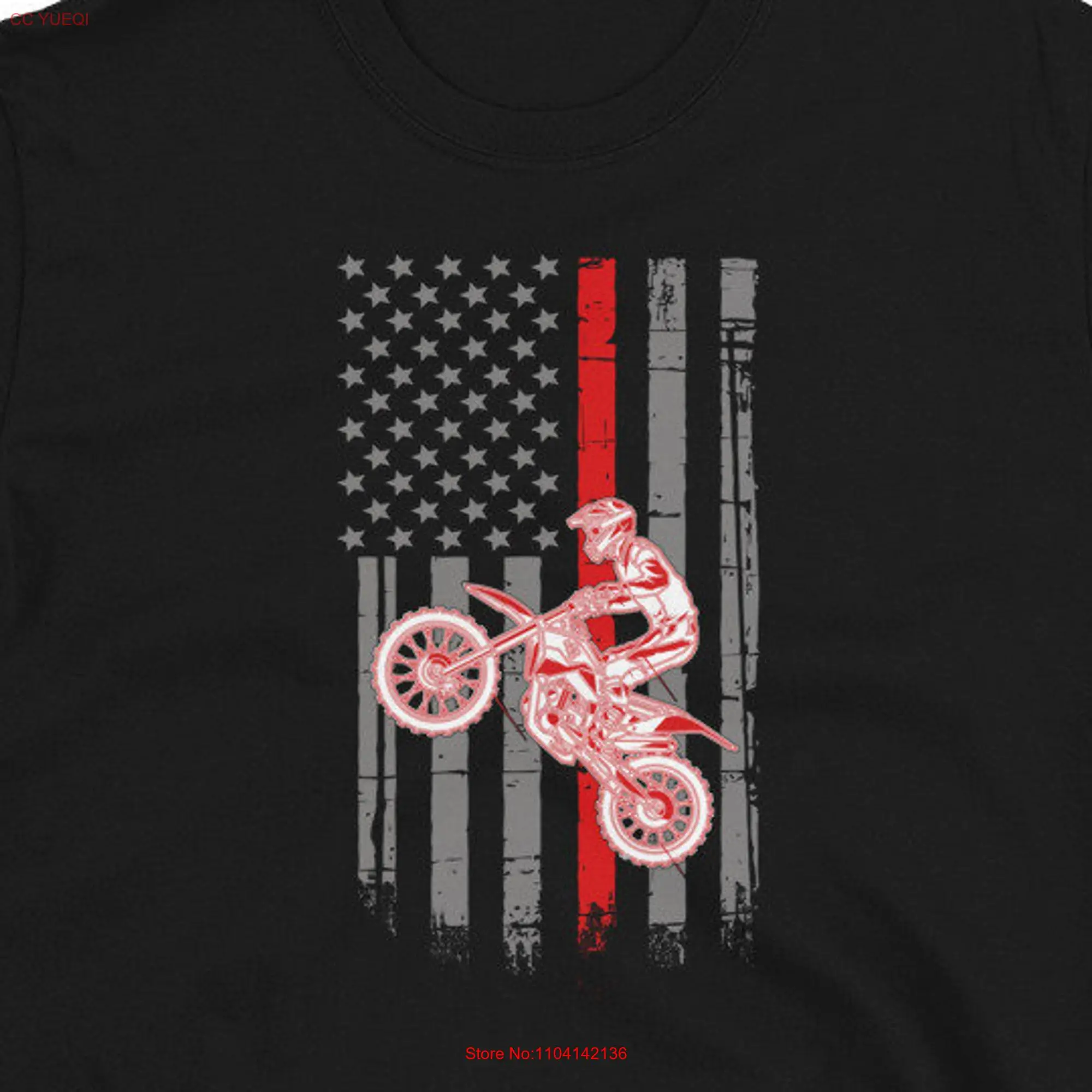 American Biker T Shirt Motocross Motorcyclist Motorcycle US Flag Motorcycling long or short sleeves