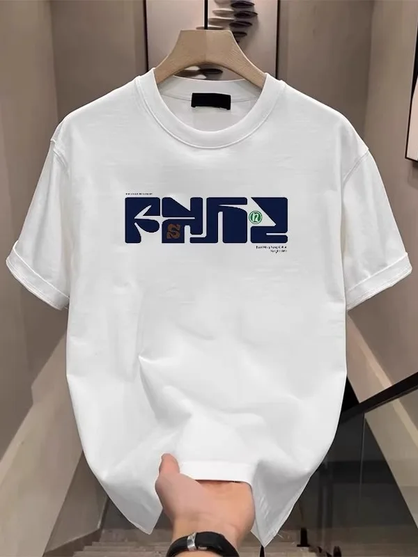 

Мужская футболка из плотного чистого хлопка в американском стиле, повседневная, с коротким рукавом, круглым вырезом, принтом, дышащая, летняя, модная