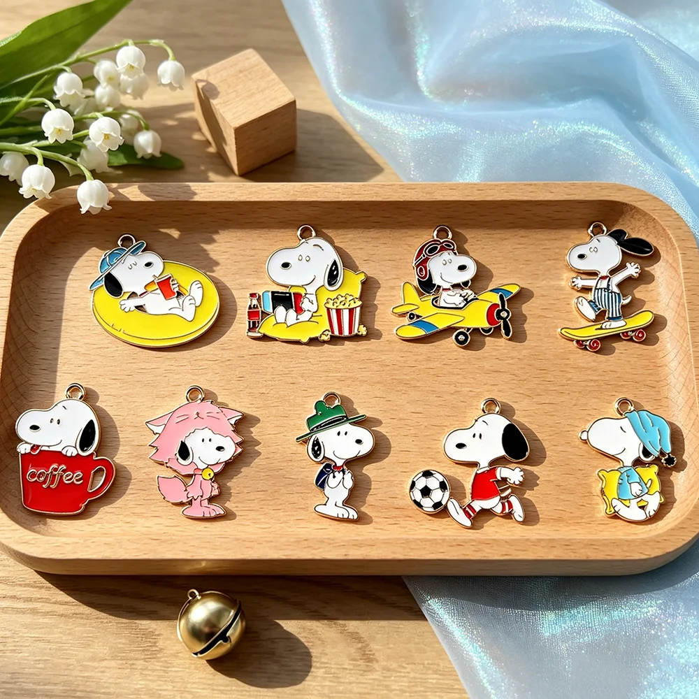 9pcs Snoopy Cartoon Charms Gold Plated Alloy Metal Enamel Pendants for Jewelry Making Necklace Bracelet Phone Accessories