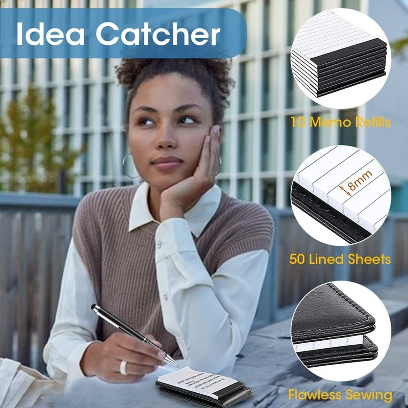 Mini Pocket Note Pad Holder Set, pequenos Notepads de bolso, Memo Book Recargas, 3 "x 5", 10 Pcs