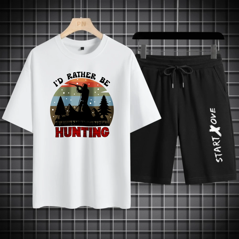 مجموعات الرجال الصيف التجفيف السريع مشهد الصيد المطبوعة الجرافيك تي شيرت البدلة بالتنقيط الملابس وتتسابق قطعتين قصيرة الأكمام المحملة #1