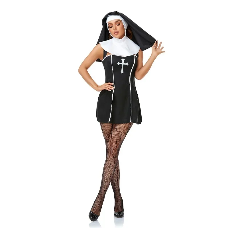 Halloween freira cosplay vestido assustador traje feminino