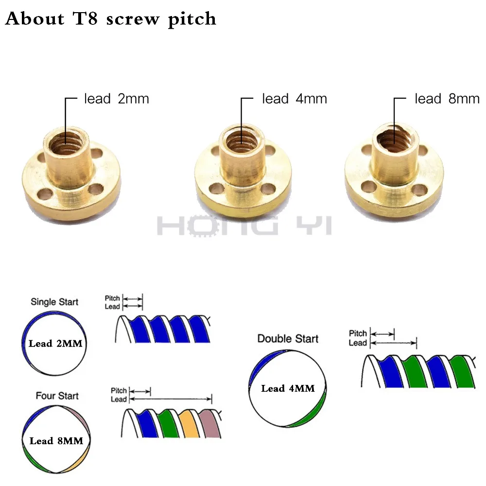 Imagem -06 - Trapezoidal Screw Stepper Motor para Peças de Impressora 3d Porca Parafuso Chumbo 17hs4401s-t8 Cobre 1.8d mm mm mm Nema17