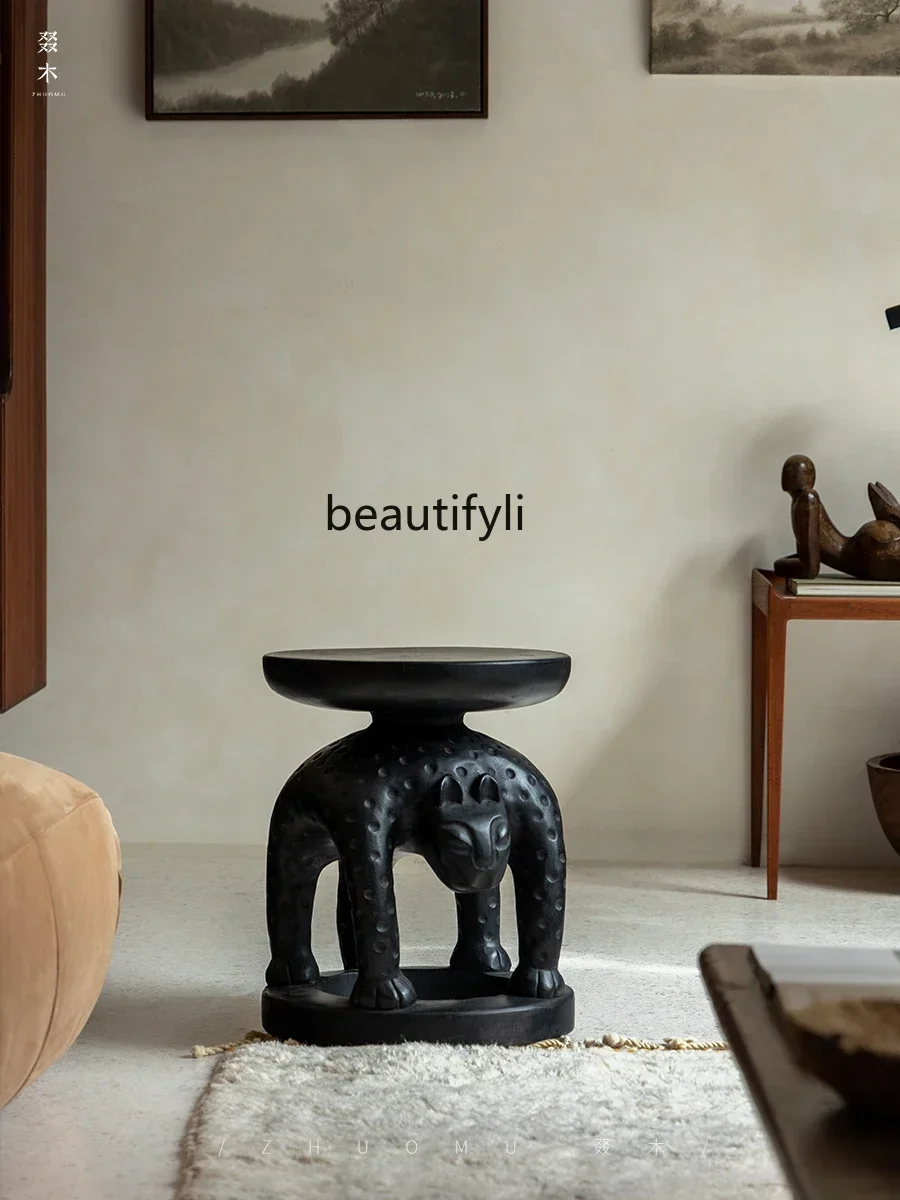 

yj21 Whole Wood Creative \Tribe All Solid Wood Stool Quiet Style Carbonized Black Middle Ancient Furniture