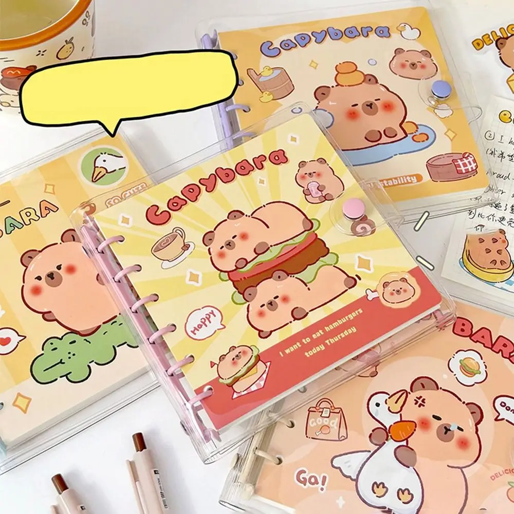 Mini 6 หลุม Capybara โน้ตบุ๊คน่ารักความงามหลวม Binder บันทึกประจําวันการ์ตูนโปร่งใส MeMO Pad นักเรียน