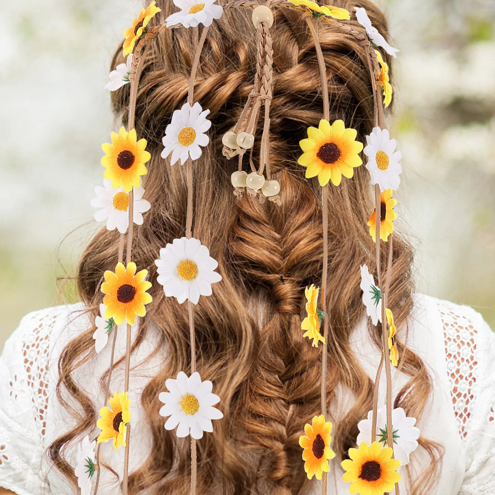 

1pcs Flower Crown Headband Adjustable Hippie Floral Headdress Lightweight Nylon Hair Decor For Women Festival Outdoor Events