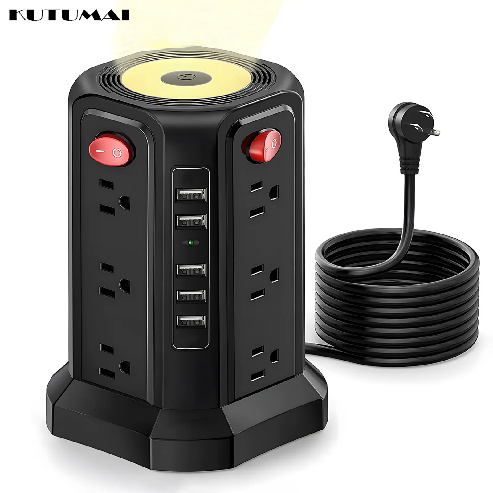 Vertical Socket with 12 Outlets 5 USB Ports and Night Light 5.9FT Extension Cord with Multiple Outlets US Plug Power Strip Tower