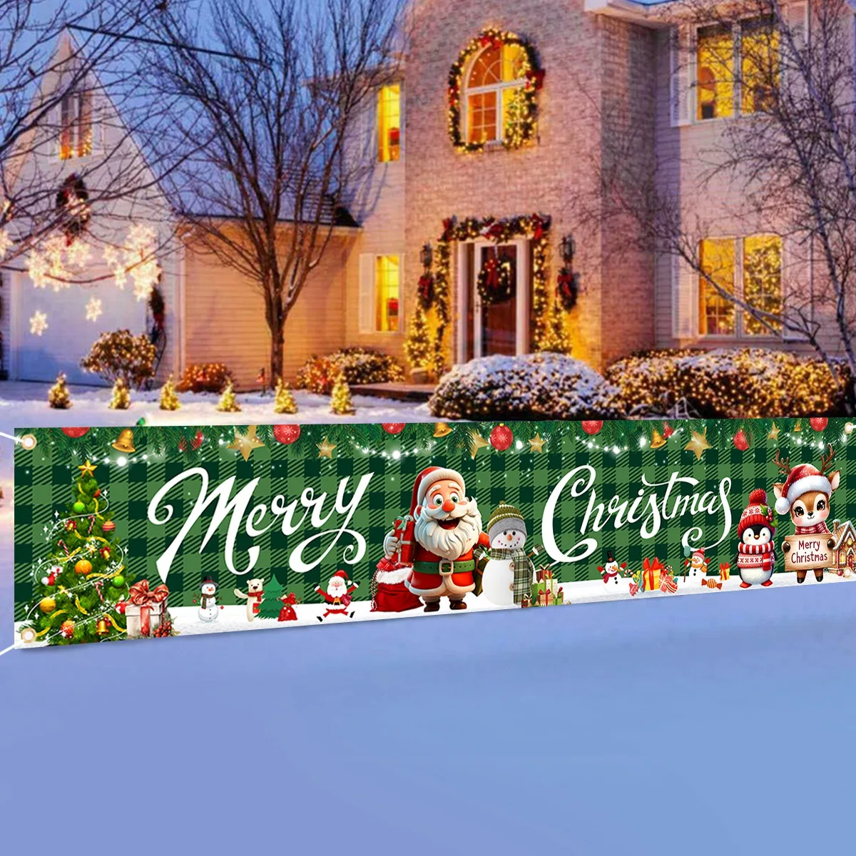 1pc Green Merry Christmas Banner Christmas Porch Door Sign for Xmas Home Party Holiday Decoration 2025 Gift New Year 2026
