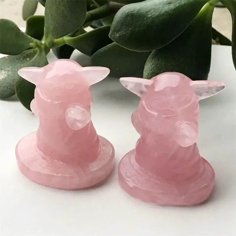 

Natural Crystal Rose Quartz Cartoon Hand Carvings Crystal Polished Quartz Healing Gemstones For Home Ornament 1pcs