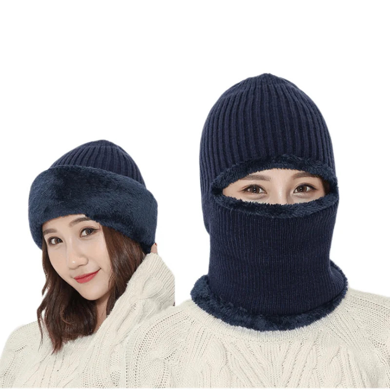 

Multi-purpose Winter Beanies Hats Men Wool Warm Outdoor Bonnet Caps Unisex Thickened Knit Pullover Hat Conjoined Cap With Bib