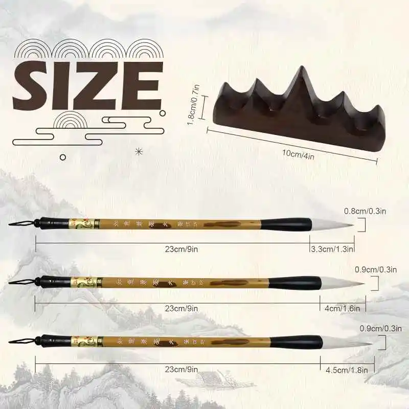فرشاة كتابة صينية مكونة من 3 أحجام مع مسند قلم رف خشبي، مجموعة فرش الخط، فرش فنية كانجي للمبتدئين المحترفين #5