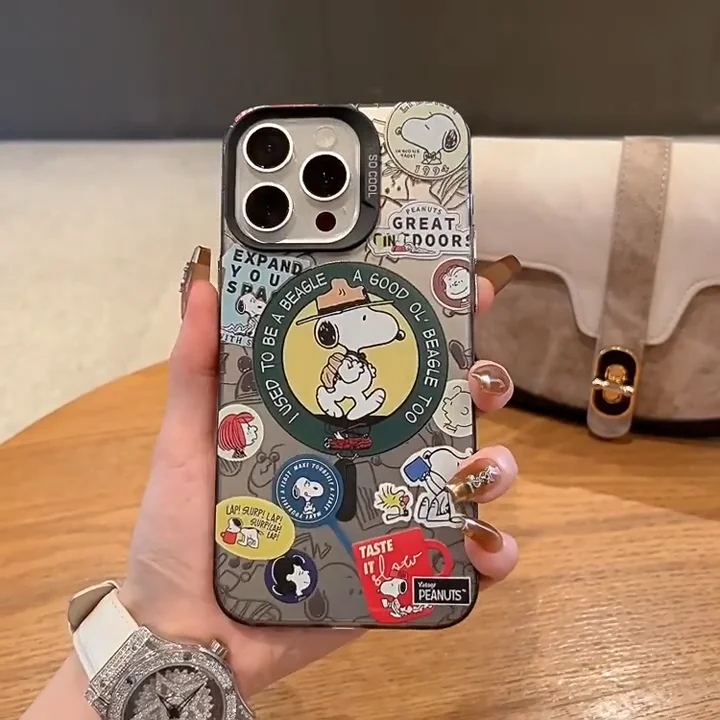 Casing Ponsel Stempel Snoopy Lucu untuk iPhone 11 12 13 14 15 16 Pro Max Pos Office Snoopys Magnetik untuk Penutup Tahan Benturan Magsafe