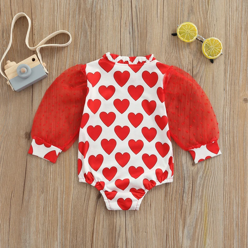 Infant s Romper with Transparent Bubble Sleeves and Heart-shaped Design Long-sleeved Jumpsuit for Baby Girls