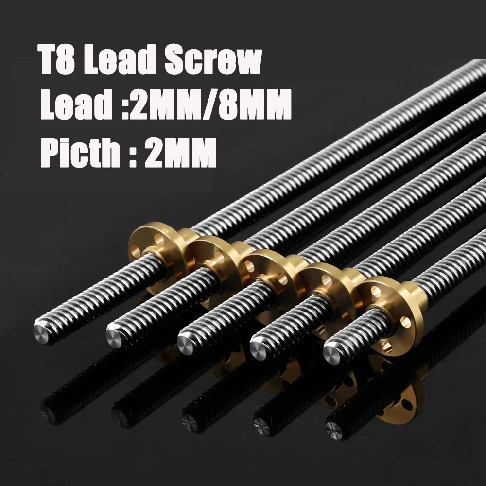 

T8 Lead Screw OD 8mm Pitch 2mm Lead 8mm 150mm 200mm 250mm 300mm 350mm 400mm 450mm 500mm With Brass Nut For Reprap 3D Printer