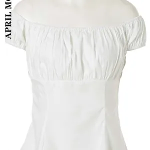 Frauen -Vintage -Hülse -Retro -Bluse, Bauern mit niedrigem Rücken, 50er, 60er Jahre Pinup Baumwolle, lässige weiße Tops, Sommer, 2022 10 Hauptbauernverkleidungskleidung - №10