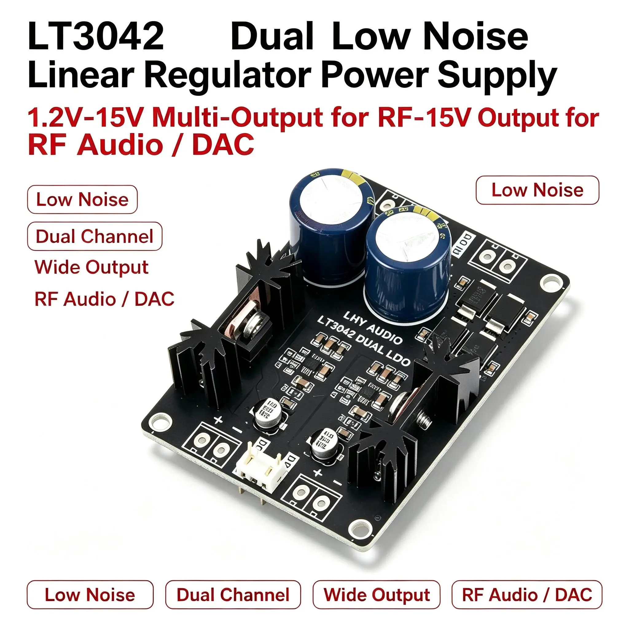 DYKB LT3042 Low Noise 2-Channel Linear Regulator Power Supply AC/DC TO 1.2V 2.5V 3.3V 5V 9V 12V 15V Out FOR RF Audio Decoder DAC