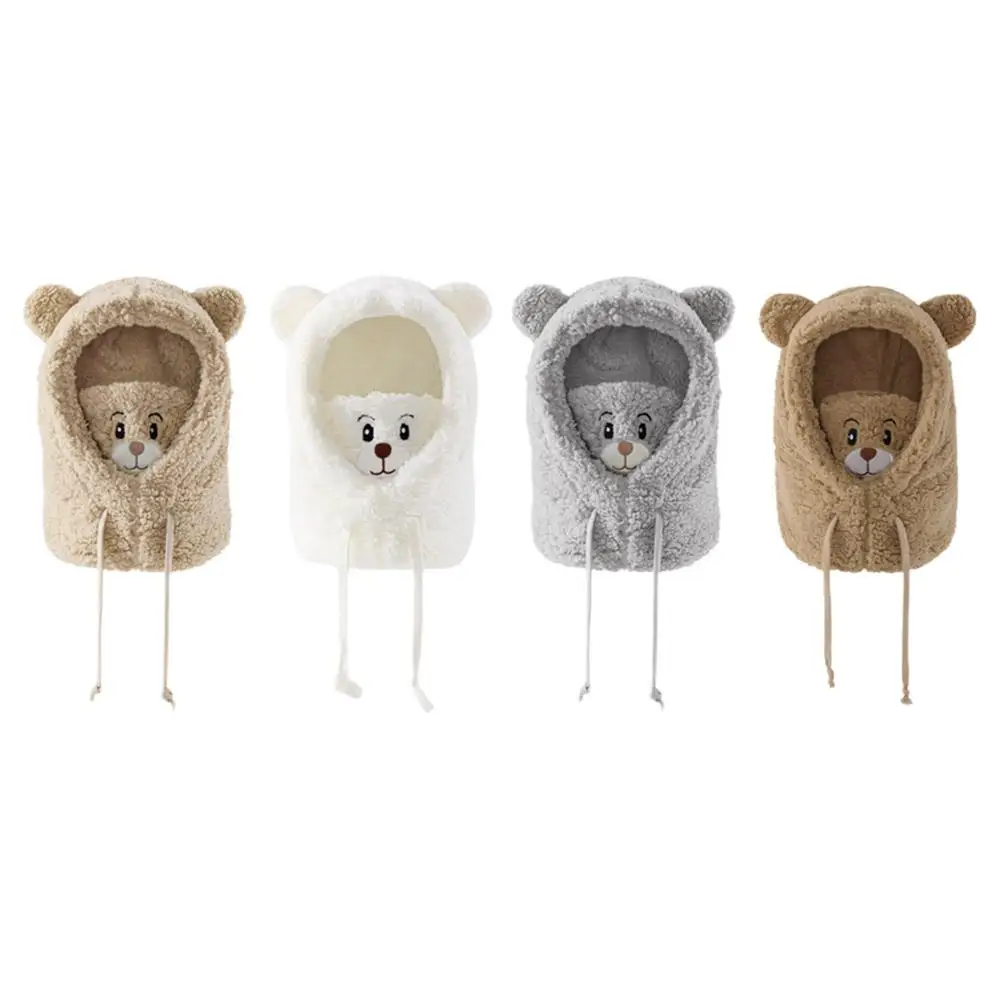 قبعة شتوية كرتونية مع قناع الدب قبعات صغيرة من لحم الضأن دافئة سميكة لحماية الأذن Skullies Beanies للنساء والفتيات Kawaii