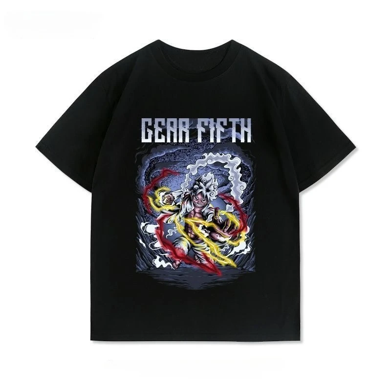 

One Piece Luffy Straw Hat Group Animation Form Retro Printed Men's Short Sleeve T-Shirt Loose Casual Summer Pure Cotton