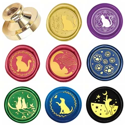 Cat Collection Wax Seal Stamp Cute Animals Retro Sealing Wax Stamp Removable Brass Head for Envelope Card Package Decoration