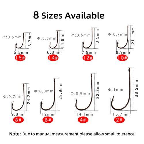 Imagen 2 del producto Wifreo 50PCS 16 # - 2 # Anzuelos de pesca con mosca de rango medio, anzuelo de púas de acero al carbono para pececillos, insectos lanosos, patrón de mosca de trucha