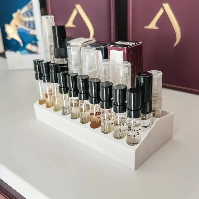 Desktop Perfume Sample Storage Display Tray Compatible: Mini Vials Cosmetic Organizer Rack
