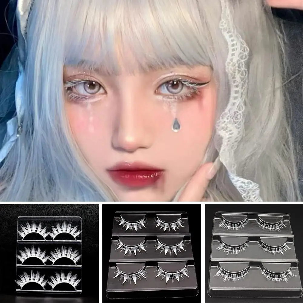 DIY White Eyelashes Manga Cosplay Feather Lashes Coser False Eyelashes Natural Thin Band Little Devil Eyelashes Reusable