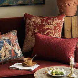 Retro Red Pillows Courtyard Print Cushion Case Luxury European Decorative Pillow Cover For Sofa Chair Home Decorations