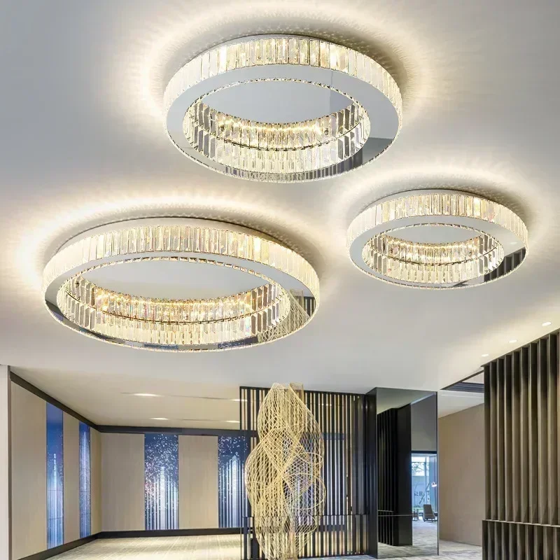 Italian Light Luxury Round Crystal Ceiling Lamp Modern High-end Luxury Villa Nordic Creative Living Room Warm LED Eye Protection