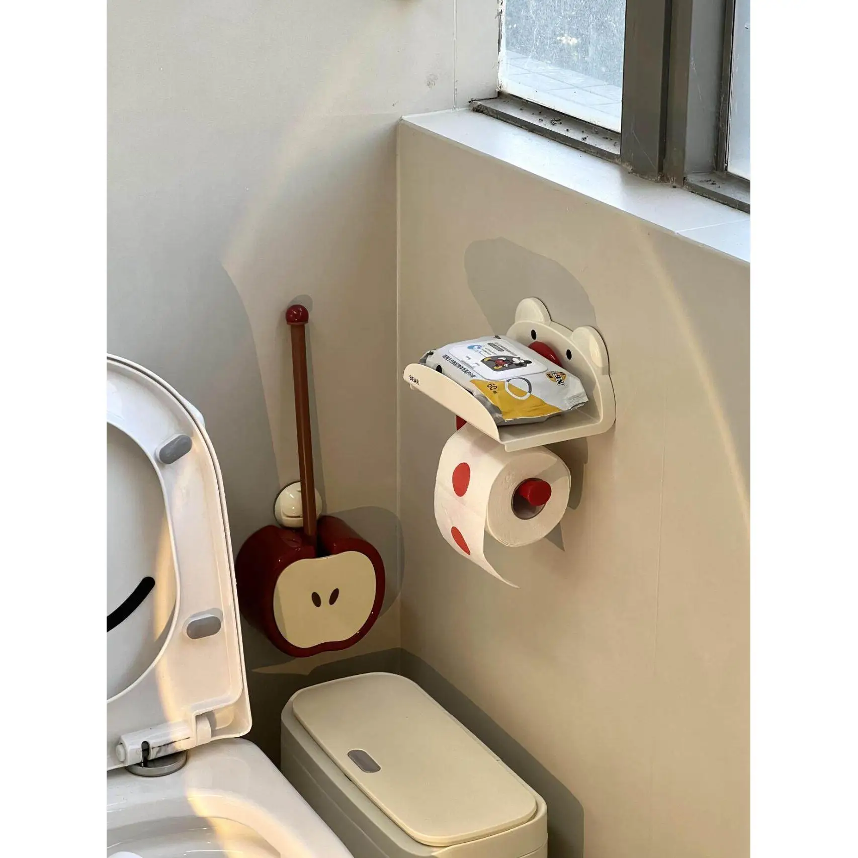クマ型トイレットペーパーホルダー-壁掛け式-穴あけ不要-バスルームオーガナイザー-トイレットペーパーホルダー-洗面台収納棚
