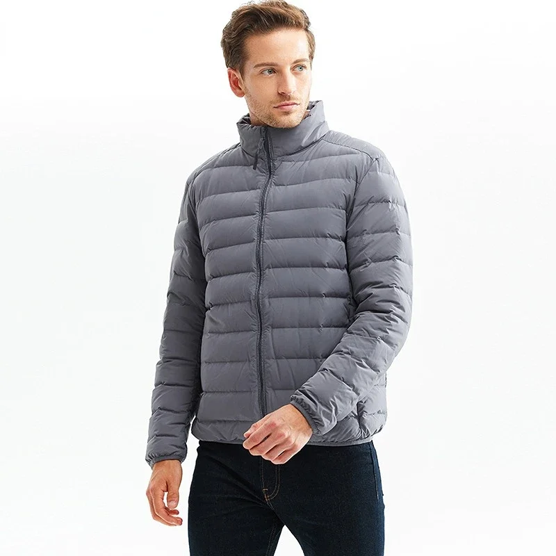 

Men White Duck Down Jacket Ultralight Autumn Winter Outwear Stand Collar Casual Coat With Portable Storage Bag 2023