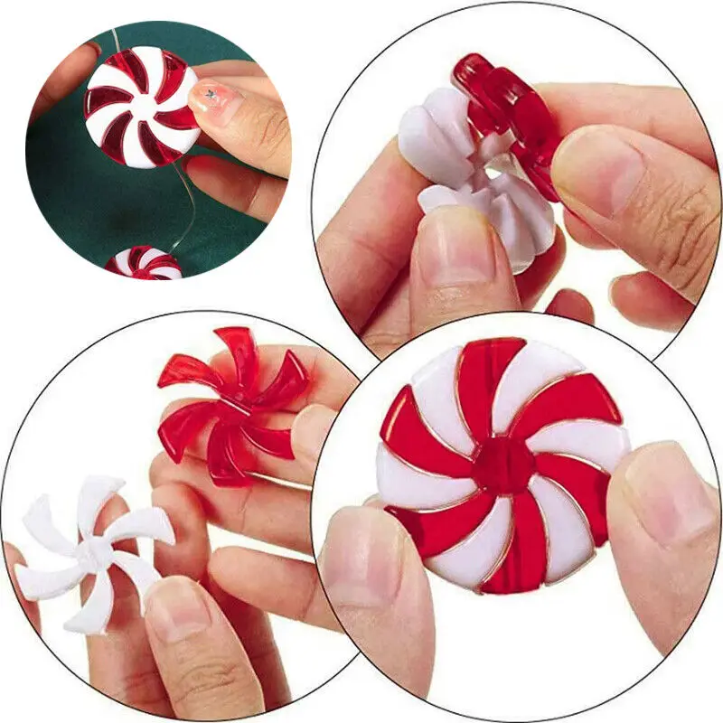 10/30pcs New Year Acrylic Candy Xmas Tree Hanging Red Green Candy Cane Lollipop Peppermint For Holiday Decoration Party Favors