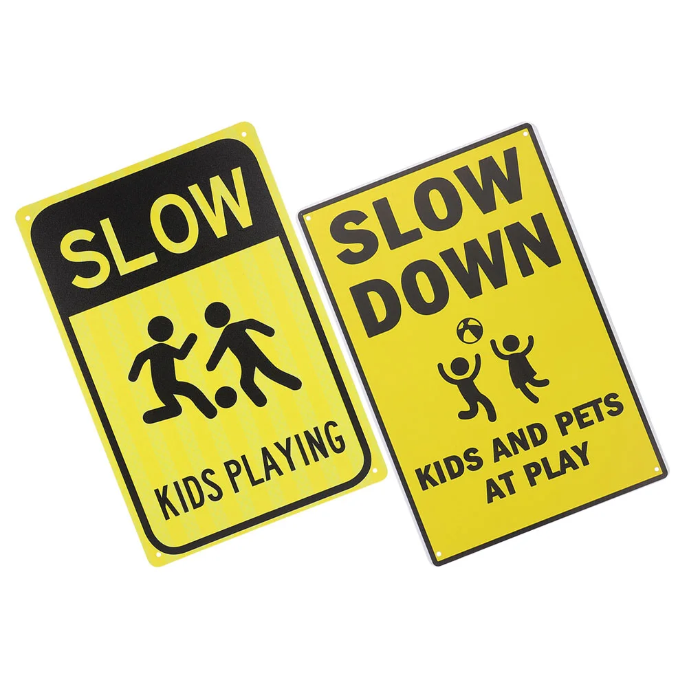 

2 Pcs Safety Signs Business Street Caution Iron Sheet Kids Playing Traffic Warning Road for Child