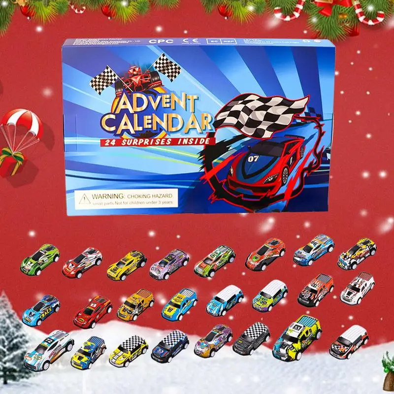 Vehicle Toys Set Advent Calendar Gift Box 24 Days Christmas Countdown Calendar Pull Back Car Toys Surprise Blind Box Kids Favors