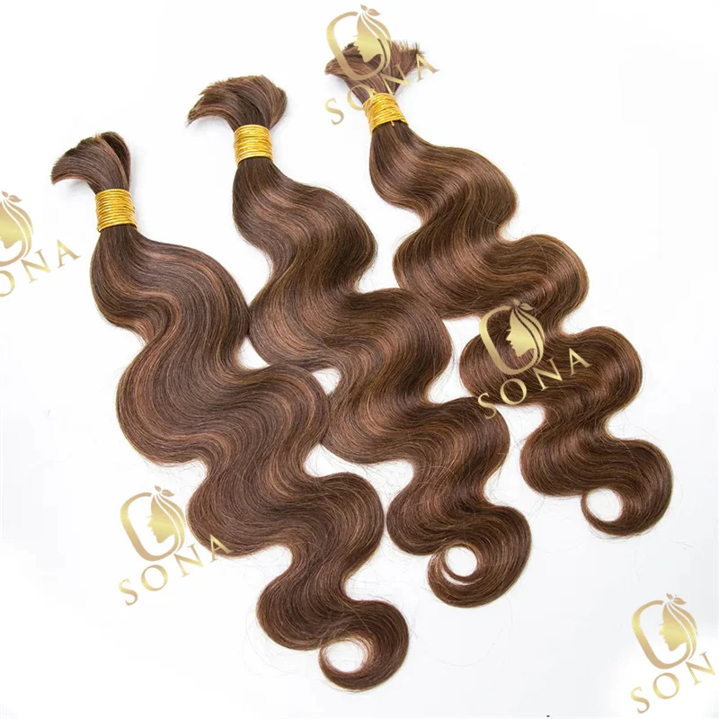 Brown  Highlight #4/#30 Mix Color Blend Body Wave Bulk Human Braiding Hair Bundles Extensions 1/2/3Pcs