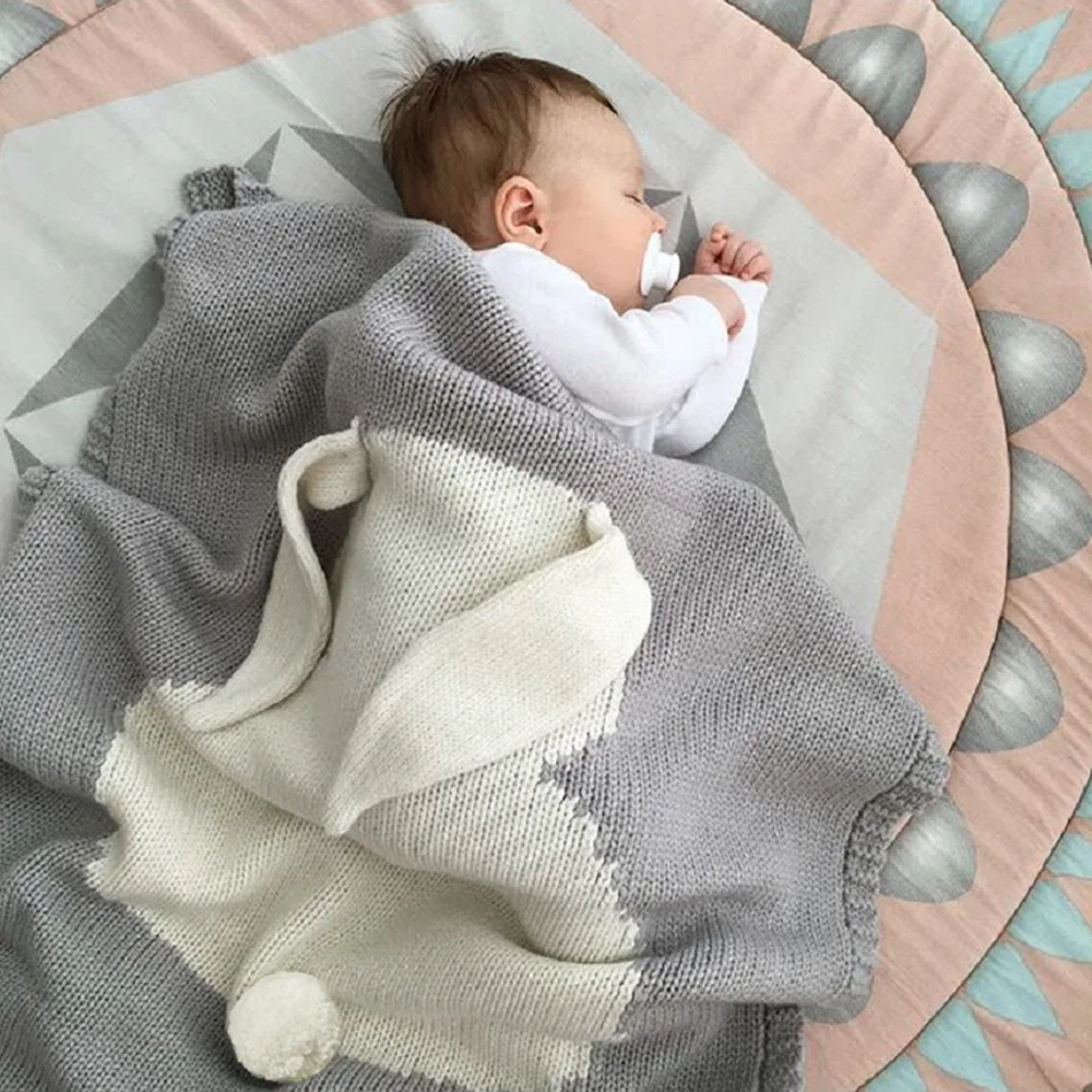 Wrap Knitted Blanket For Kid Rabbit Cartoon Plaid Infant Toddler Bedding  room decoration  girl and boy  baby blanket  newborn