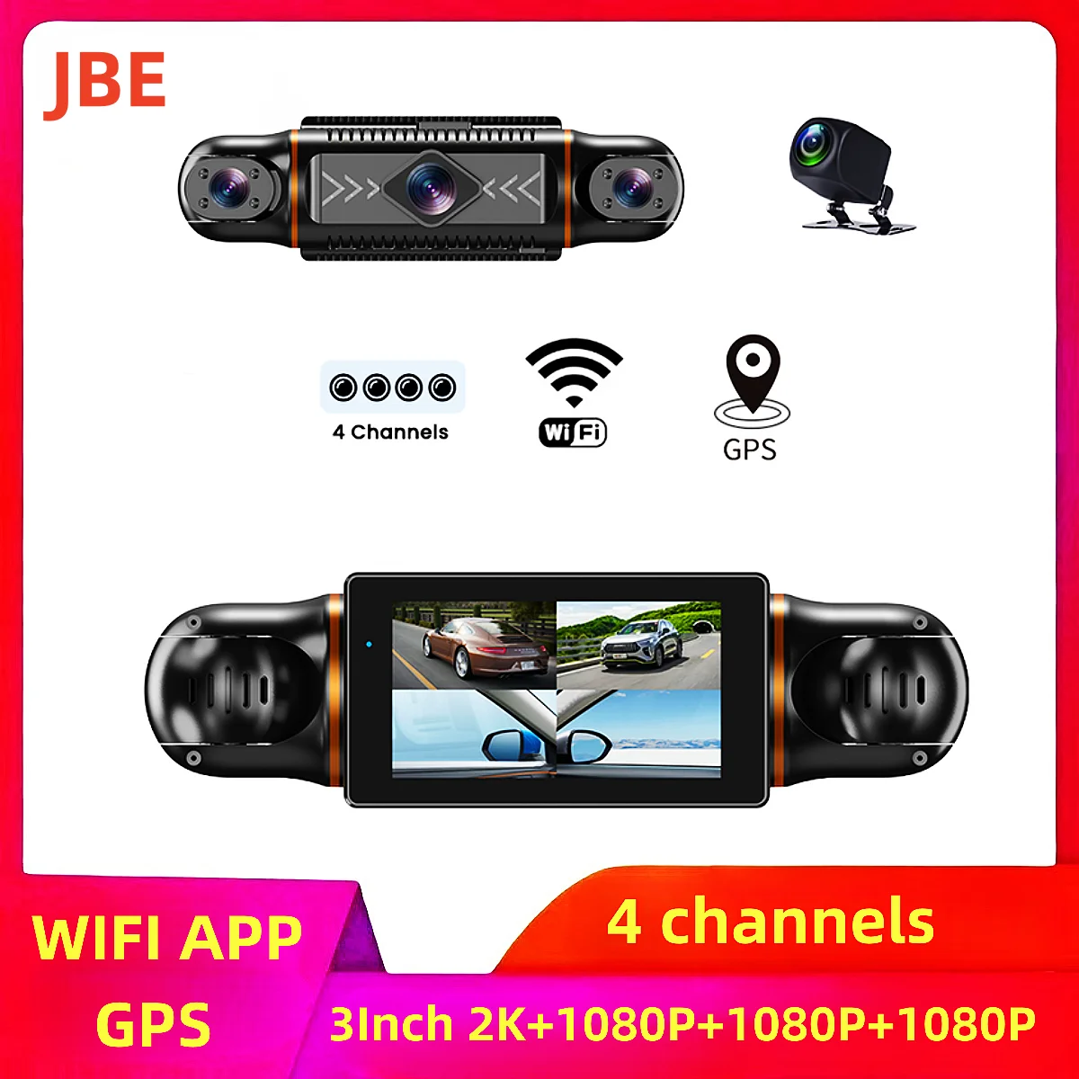 

Car Dash Cam 4 Channel Black Box With GPS WIFI FHD 2K Front Driving Camera Left Right Rear Night Vision 24H Parking Monitor