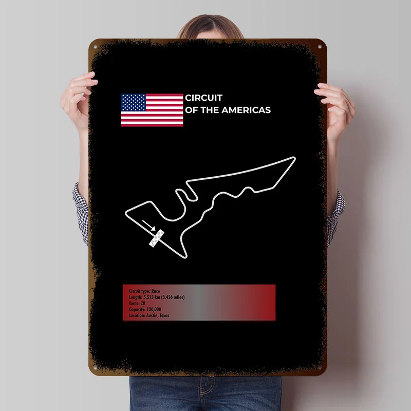 

Плакат из жести Circuit of the Americas, винтажные металлические вывески, ретро жестяная табличка для настенного искусства, украшения на заказ, тарелка для спальни